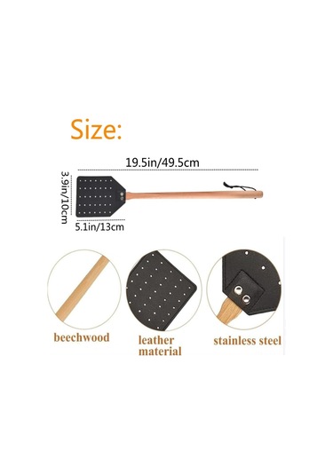 Teltree 2 Adet Siyah Deri Ve Ahşap Uçlu Dayanıklı Sinek Vurmaca - El Tutması Kolay Ve Uç Uzun Siyah