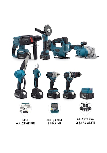 Chelikbei 36V Akülü Vidalama Seti 9'lu Mavi