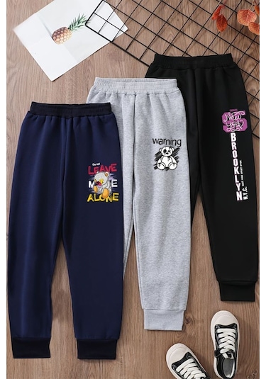 Fyk Kids Kız Çocuk 3'lü Baskılı Eşofman Altı Çok Renkli