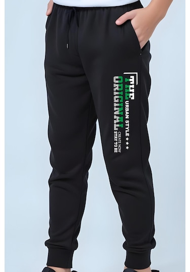 Urban Style Baskılı Beli Lastik Detaylı Jogger Eşofman Altı Siyah