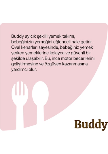 Tucklebery Buddy Mama Tabağı ve Çatal Kaşık Seti Pembe - Mor - Bej