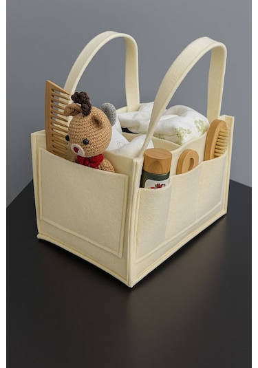 Krem Keçe Anne Bebek Bakım Çantası Yenidoğan İçin Organizer Düzenleyici Krem