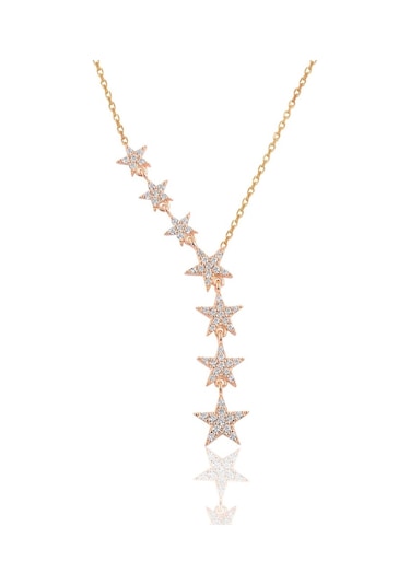 Gümüş Rose Zirkon Taşlı Kayan Yıldız Kolye