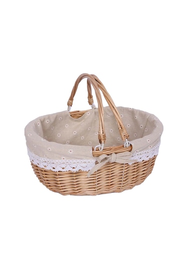 Cbtx Saplı Hasır Piknik Sepeti Söğüt El Dokuma Paskalya Sepeti Oyuncak Saklama, Boyut: L - Çift Kulplu / Papatya
