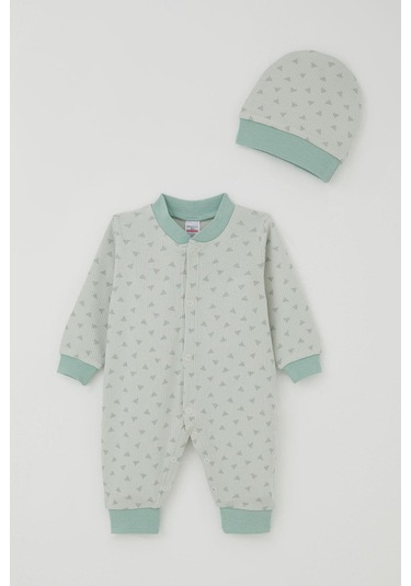 Breeze Erkek Bebek Tulum Mini Üçgenler Desenli 0-6 Ay, Su Yeşili Su Yeşili
