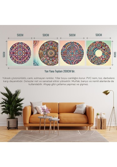 İskandinav Soyut Tablo Set Çerçevesiz 50x50cm Pvc Tablo 4'lü Set 021 Her Bir Tablo 50x50cm Büyüklüğündedir.