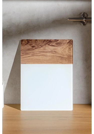 Temperli Cam Kesme Tahtası Beyaz- Ahşap Kesme Tahtası Sunum Tahtası Cam Doğrama Tahtası 25x35 Cm Beyaz - Kahverengi