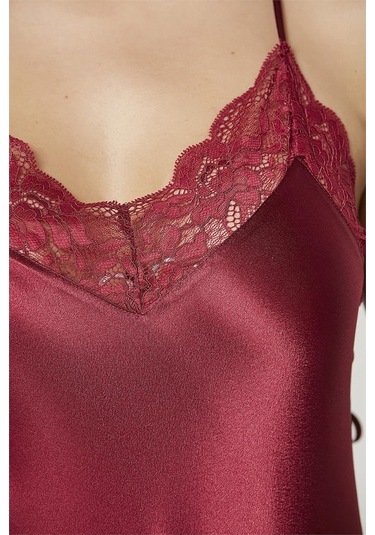 Pierre Cardin 870 Kadın İp Askılı Saten Gecelik-bordo Bordo