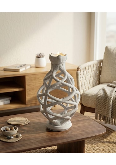 3d Mermer Desenli Mumluk Şamdan Özel Tasarım Çakıltaşı
