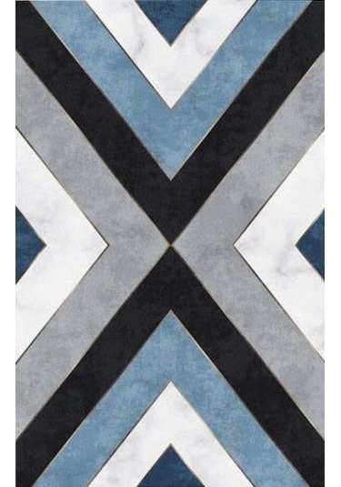 Gri Mavi Kaymaz Tabanlı Halı Makinede Yıkanabilir Halı Yolluk Gri - Mavi