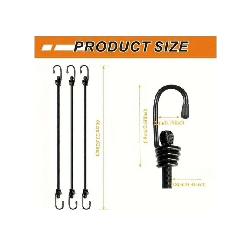 Elmpaly Ağır Hizmet Tipi 3'lü Askılı Elastik Bağlama Kayışı - Çadır, Bisiklet, Bagaj Bağı