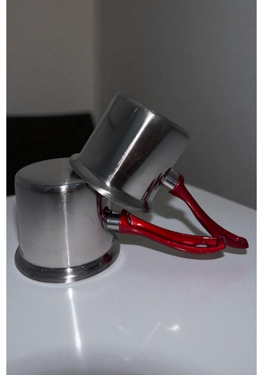 2'li Set Paslanmaz Çelik Cezve Kırmızı Kulplu 12cm