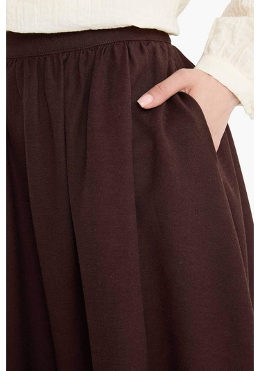 Defacto Pilise Keten Karışımlı Maxi Etek F4862ax25aubn328 Kahve