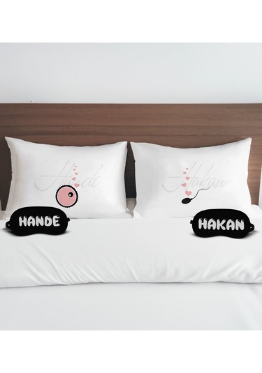 Bk Gift Kişiye Özel İsimli Pamuklu Yastık Kılıfı Ve Göz Bandı Çift Uyku Seti-1, Tasarım Ev Tekstili, Uyku Bandı, Ev Hediyesi