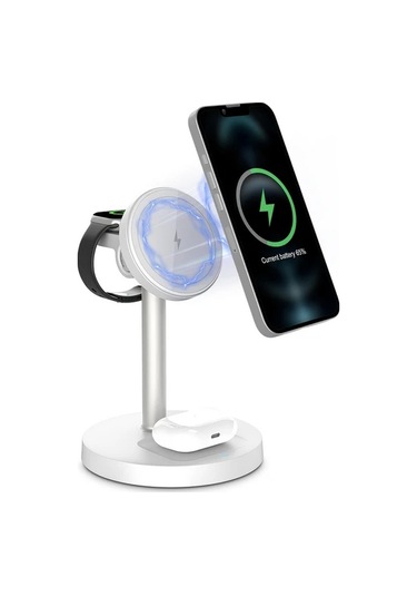 Honeybeeshop Beyaz 3lu 1 Arada Manyetik Kablosuz Sarj Standi İphone İOs Watch Uyumlu Airpods İcin