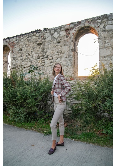 Kadın Dar Paça Kumaş Pantolon Frn61070 Bej