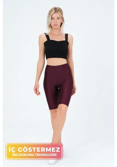 Enenstyle Fashıon Boutıque Yeni Sezon Özel Üretim Toparlayıcı Yüksek Bel Parlak Kumaş Iç Göstermeyen Dizüstü Spor Tayt Bordo