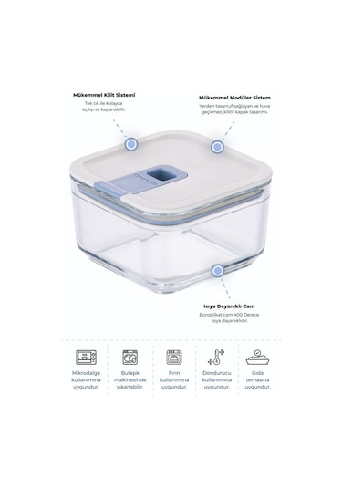 Neoflam Perfect Seal Kare Cam Saklama Kabı Bej 500 ML Bej