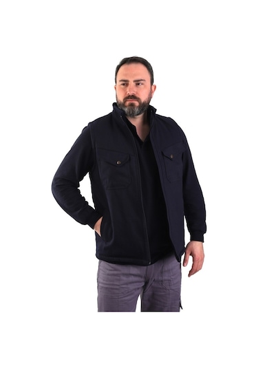 Eser - 7-7 Gabardin Polarlı Yelek - Kışlık - Lacivert