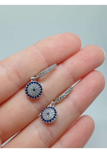 925 Ayar Gümüş Nazar Boncuğu Şekilli Taşlı Küpe Şık Ve Koruyucu Tasarım Gümüş