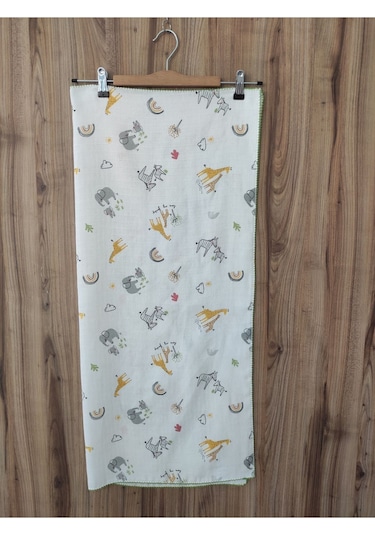 Desenli Müslin Kız Erkek Bebek Battaniyesi Oeko-texli %100 Pamuklu D Puset Örtüsü Yenidoğan 90x80cm Turuncu
