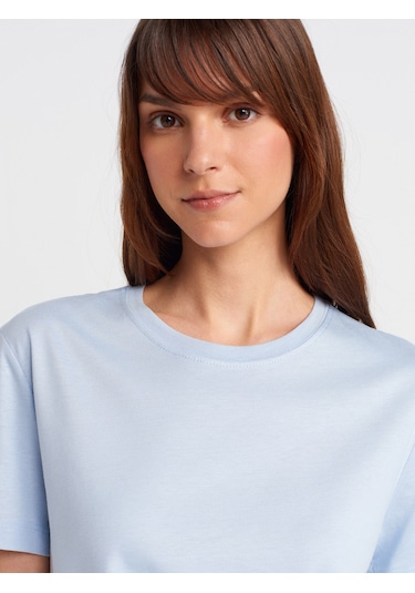 Dilvin 31791 Bisiklet Yaka Modal T-shirt-açık Mavi Açık Mavi