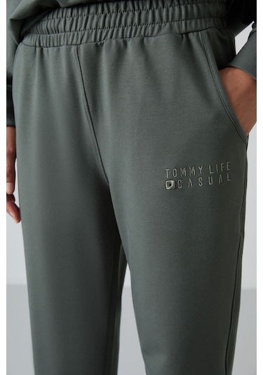 Tommy Life Çağla Basic Pamuklu O Yaka Oversize Lastik Paça Kadın Eşofman Takım - 95287 Çağla