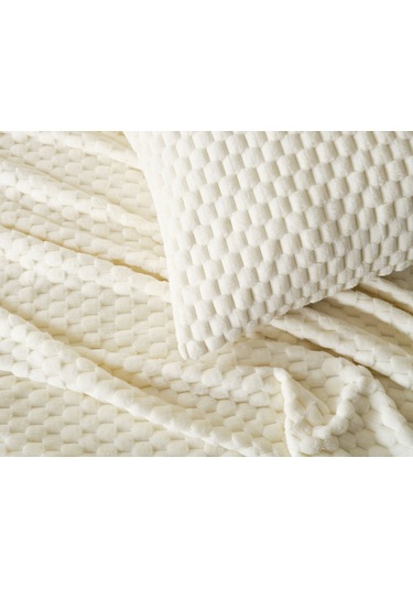 Doqu Petek Battaniye Seti Çift Kişilik Krem Diğer