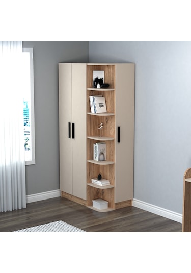 Arnetti 3 Kapaklı Gardırop Raflı Luses Gardırop Atlantik Çam Bej