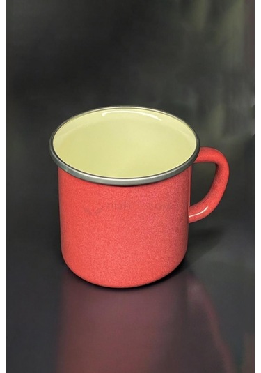 Nishev İtalyan Emaye Kupa 450 Ml Emaye Bardak Kampçı Kupası Turkuaz Kırmızı