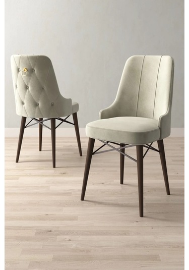 Mitra Serisi, 6 Adet Krem Mutfak Sandalyesi, Ceviz Gürgen Ayak, 1. Sınıf Babyface Kumaş