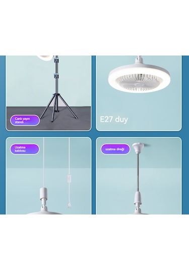 Led Tavan Vantilatörü Işık Yatak Odası Oturma Odası Tavan Vantila Diğer