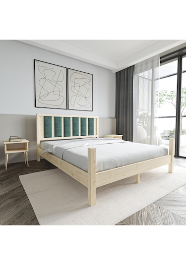 Orion Model Çağla Yeşili Puflu Başlıklı Vernikli Çam Ahşap Karyola-84 90 x 200