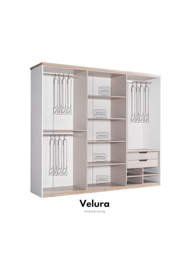 Boerno 6 Kapaklı Aynalı Gardırop Dolap Beyaz - Ceviz