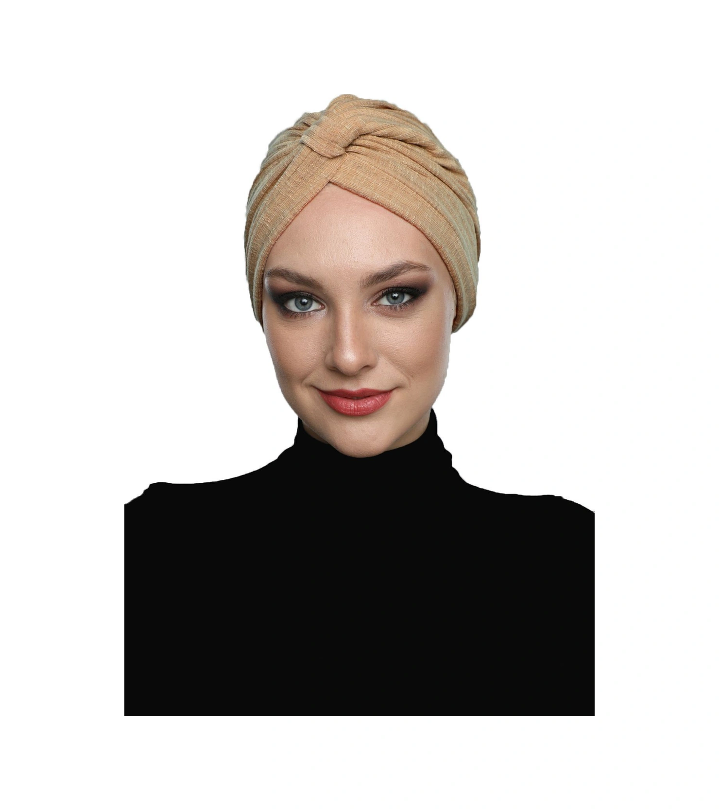 Pamuklu Bantlı Çapraz Astarlı Bal Rengi Hazır Türban Tesettür Havuz Bonesi Bal Rengi