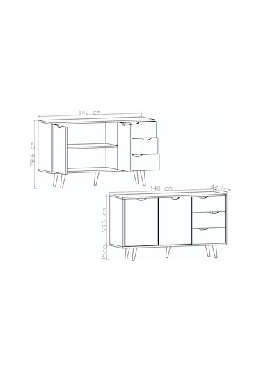 Defne Konsol 140 Cm 2 Kapak 3 Çekmece Konsol Safir Meşe - Beyaz