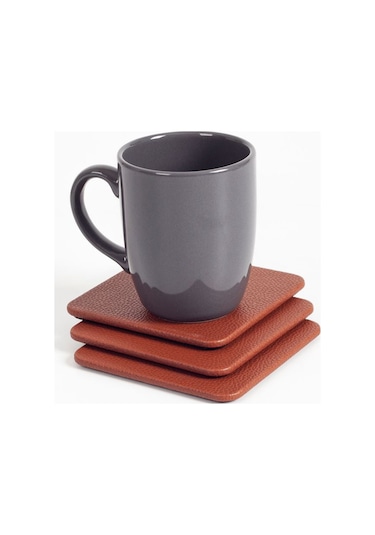 Turgut Office Deri Bardak Altlığı Taba 3 Adet Taba