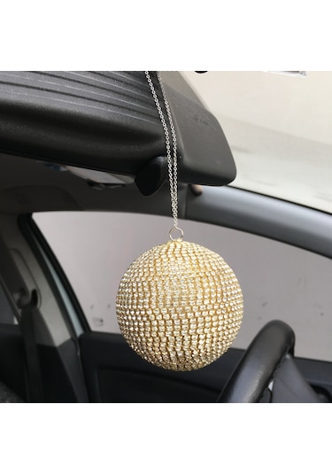 Kristal Taşlı Disko Topu Dikiz Ayna Süsü Büyük 8cm Altın