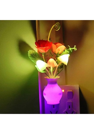 Opulentliving 2'li Tak-çalıştır Led Gece Lambası, Otomatik Alacakaranlık Çok Renkli Çiçek Mantar Çok Renkli