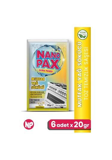 NanoPax Mutfak Yağ Sökücü Toz Temizlik Saşesi 6 x 20 G