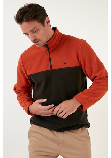 Buratti Regular Fit Anti-Pilling Tüylenme Yapmayan Dik Yaka Kışlık Şardonlu Erkek Polar 5906016 Oranj