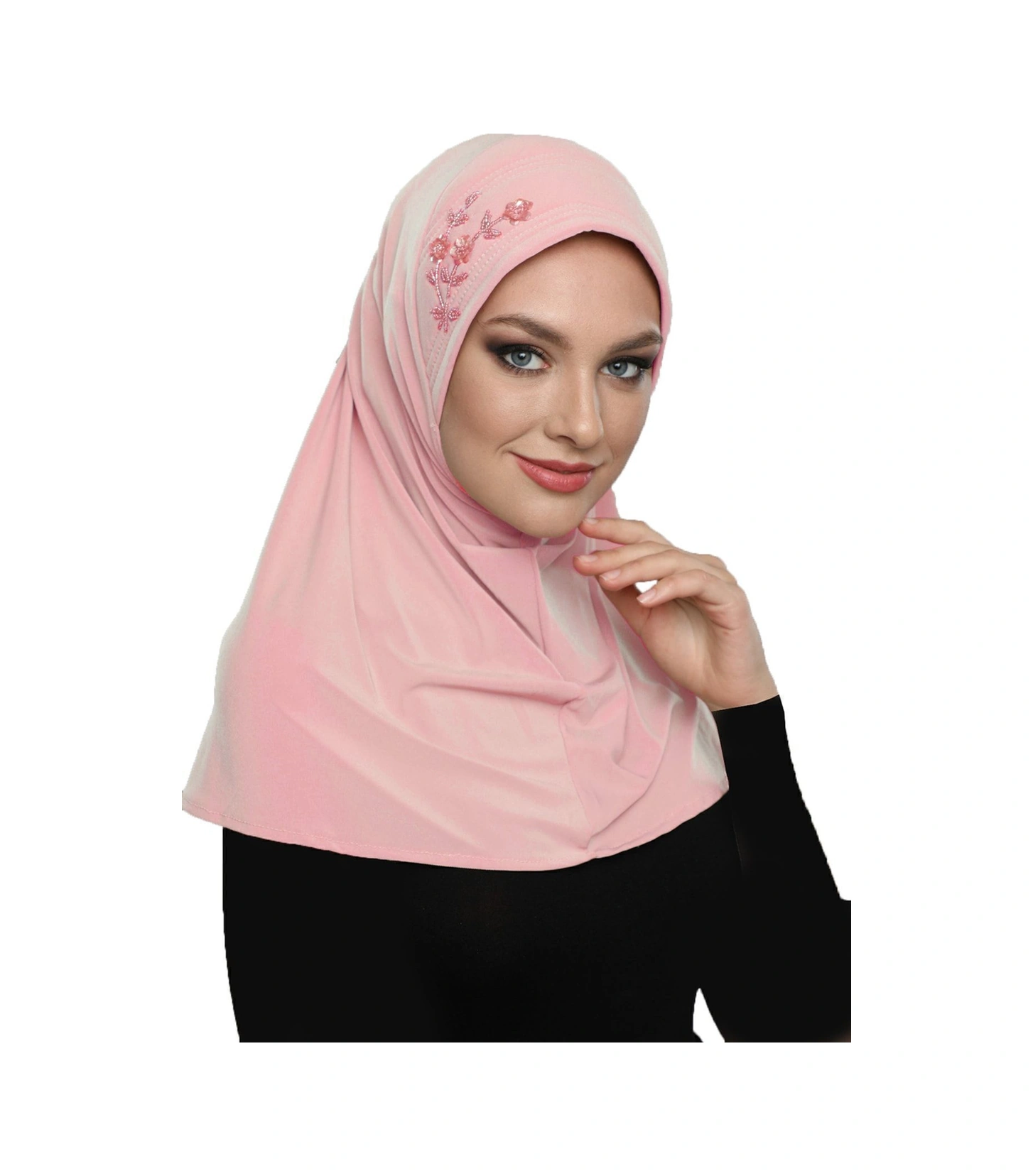Takmatik Taşlı El Işi Boncuk Işlemeli Pudra Hazır Türban Tesettür Bone Namaz Örtüsü Pudra