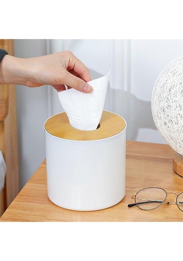 Bambu Kapaklı Mendil Kutusu, Yuvarlak Mendil Kutusu, Peçete Kutusu