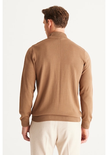 AC&Co / Altınyıldız Classics Erkek Vizon Standart Fit Normal Kesim Yarım Balıkçı Yaka Triko 4A4923100005VIZXL Vizon