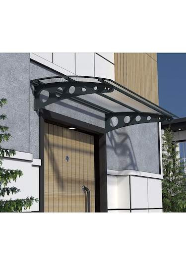 Metal Taşıyıcılı Kapı Üstü Pratik Sundurma Antrasit - Şeffaf Levha 270 X 100 Md1