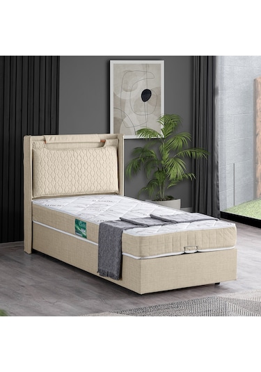 Setaymobilya Baza, Zagreb Tek Kişilik Baza + Başlık + Comfort Yatak, Krem