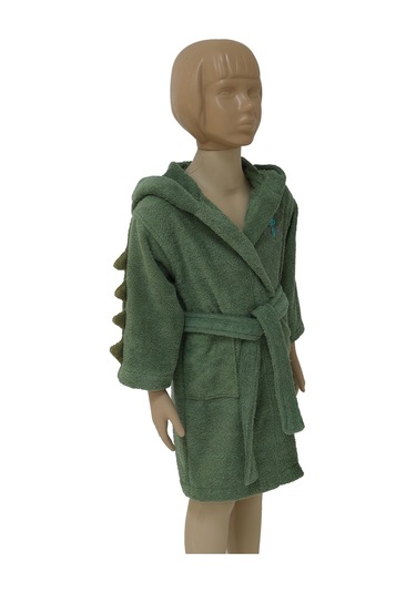 %100 Pamuk Çocuk Bornoz Yeşil Dinozor Yeşil