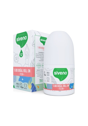Siveno %100 Doğal Roll On Teen Girl Genç Kız Deodorant Ter Kokusu Önleyici Bitkisel Leke Bırakmayan Vegan 50 ML