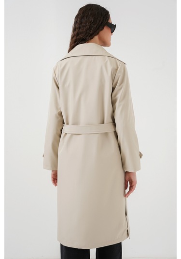 5918 Kruvaze Yaka Trençkot - Bej Bej