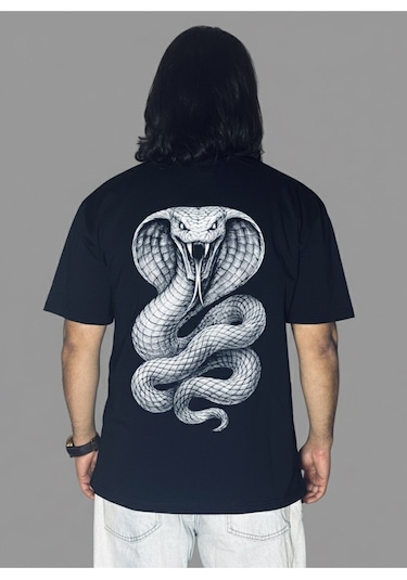 Dark Line Venom Temple Sırt Baskılı %100 Pamuk Unisex Siyah Oversize T-shirt Siyah